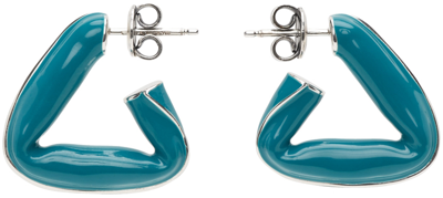 Shop Bottega Veneta Blue Enamel Triangle Hoop Earrings In 4632 Blaster