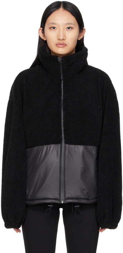Mix Media High Pile Fleece Jacket With Vest Insert In Noir