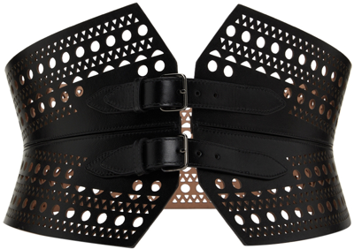 Black Leather Openwork Corset Belt