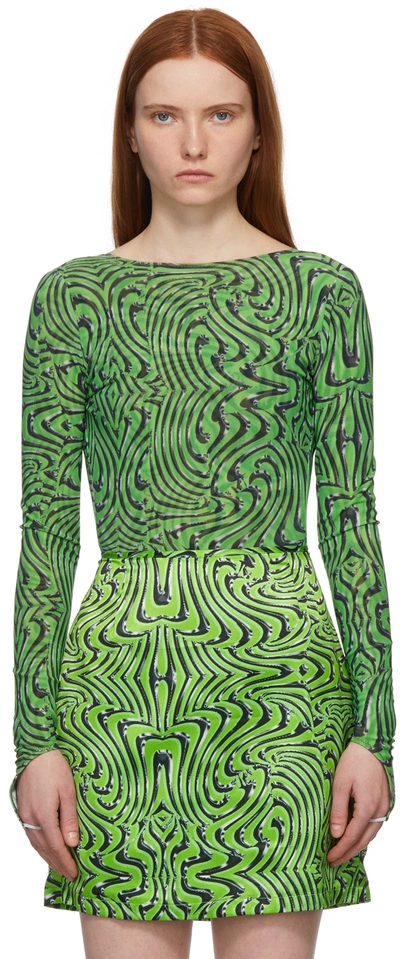 Maisie Wilen Ssense Exclusive Green Printed Bodysuit In Vortex Gree