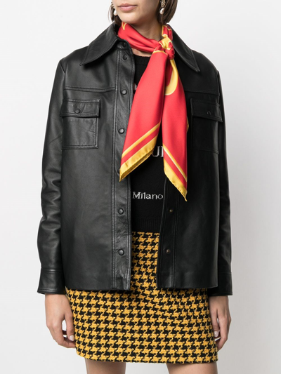 Shop Moschino Square Scarf With Logo Print In Red
