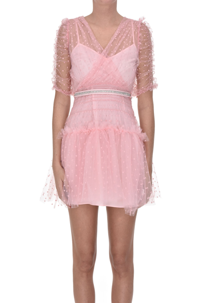 Shop Self-portrait Plumetis Tulle Mini Dress In Pink