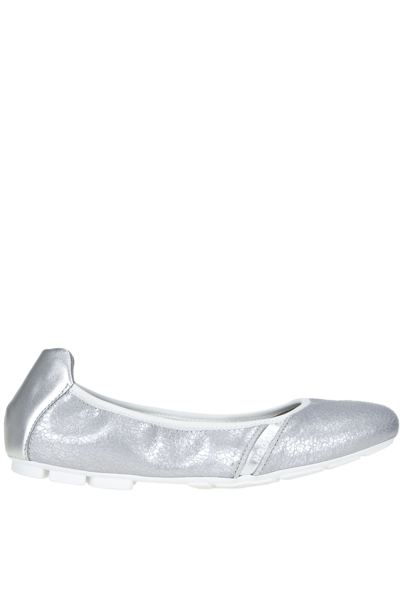 Shop Hogan H511 Metallic Effect Leather Ballerinas In Silver