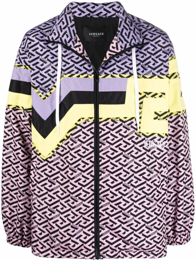Versace Greca Hooded Lightweight Jacket In Pink | ModeSens