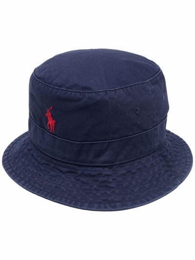 Polo Ralph Lauren Embroidered-logo Bucket Hat In Blue | ModeSens
