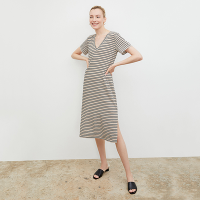 Shop M.m.lafleur The Renee Dress - Thin Striped Cotton In Tan / Black