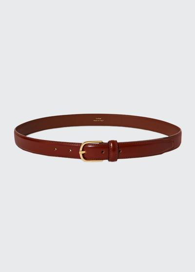 Shop Totême Slim Leather Belt In Cognac 866