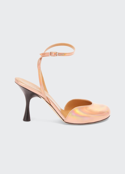 Shop Loewe Iridescent Leather Ankle-strap Pumps In 9500 Rose Gold