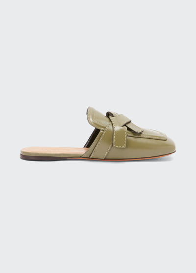 Shop Loewe Gate Leather Flat Mules In Olive Green