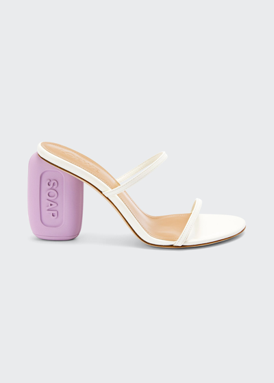 Shop Loewe Soap Bar Two-band Slide Sandals In 1872 White/lavend