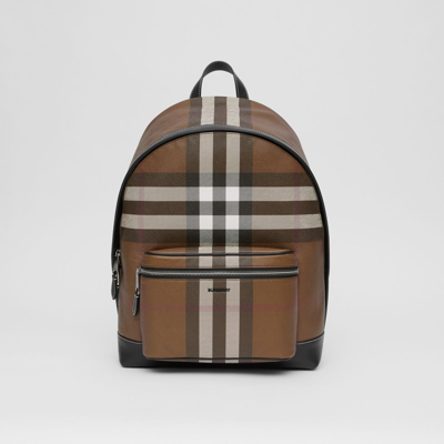 Shop Burberry Check Backpack In Dark Birch Brown