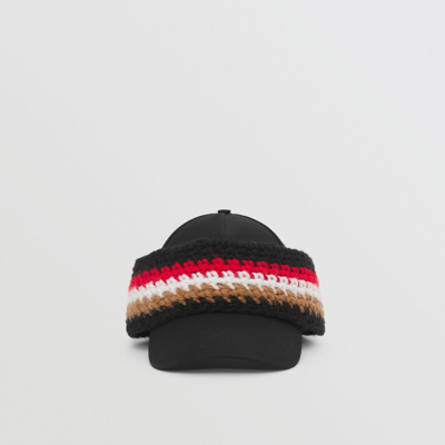 Shop Burberry Cotton Baseball Cap With Crochet Knit Headband In Black/camel