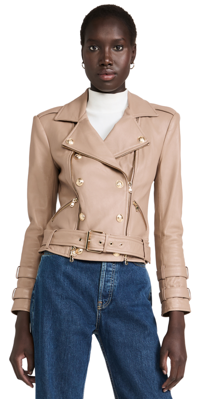 Shop L Agence Billie Belted Leather Jacket In Chanterelle
