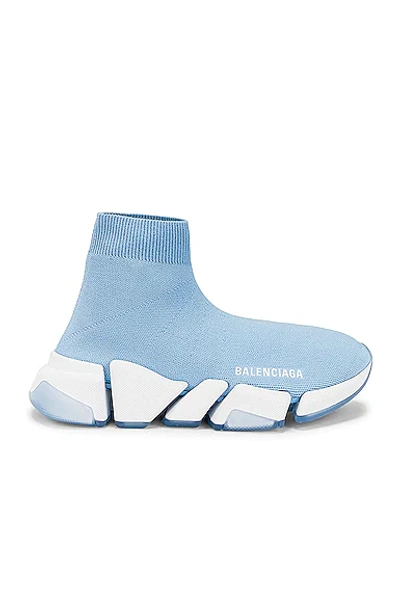 Shop Balenciaga Speed 2.0 Lt Sneakers In Blue & White