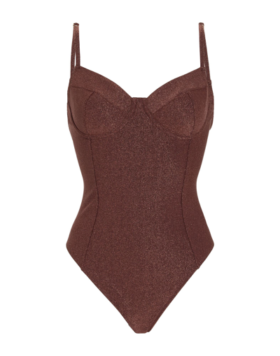 Shop Mc2 Saint Barth Woman One-piece Swimsuit Brown Size M Viscose, Polyester, Polyamide, Elastane