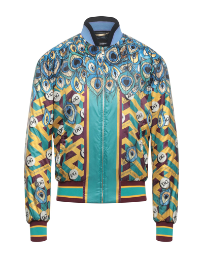 Shop Dolce & Gabbana Man Jacket Turquoise Size 46 Polyester, Elastane In Blue