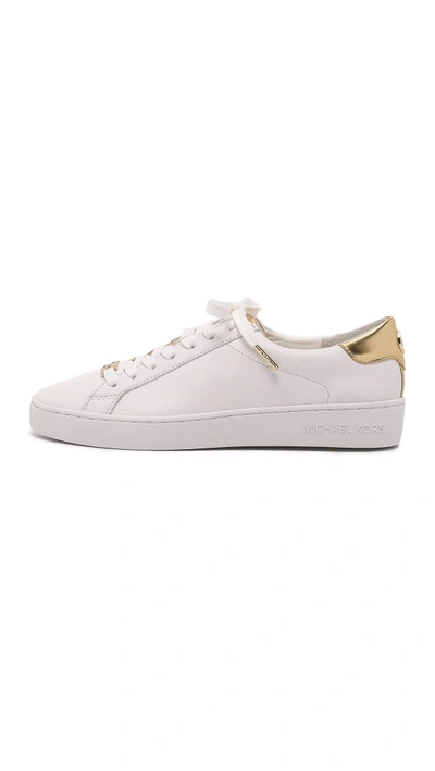 Shop Michael Michael Kors Irving Sneakers In Optic/pale Gold