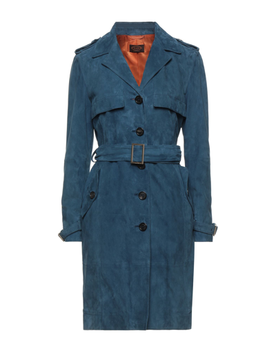 Shop Tod's Woman Overcoat & Trench Coat Slate Blue Size 4 Ovine Leather