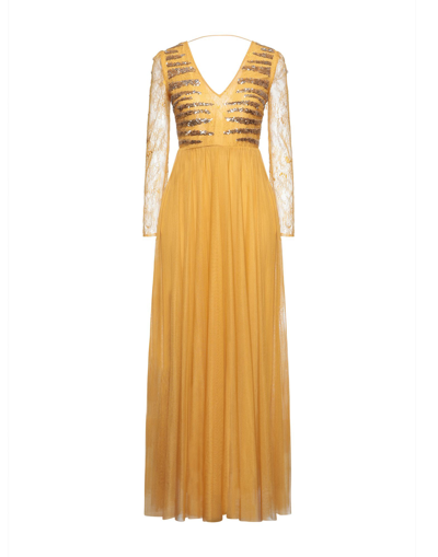 Shop Patrizia Pepe Sera Woman Long Dress Ocher Size 4 Polyamide In Yellow
