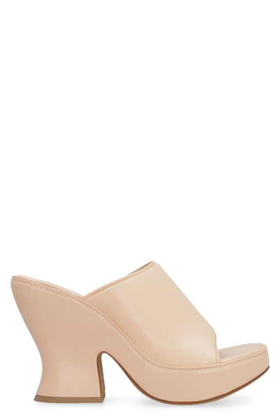 Shop Bottega Veneta Leather Wedge Mules In Pink