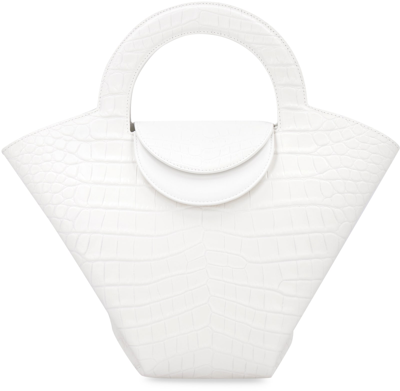 Shop Bottega Veneta Medium Doll Crocodile Print Leather Handbag In White