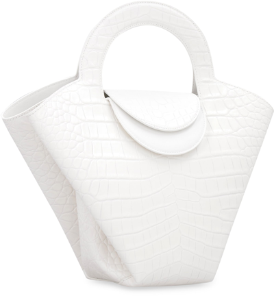 Shop Bottega Veneta Medium Doll Crocodile Print Leather Handbag In White