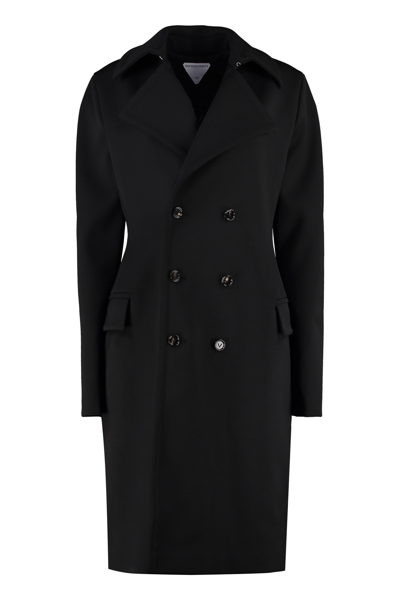 Shop Bottega Veneta Double-breasted Wool Coat In Black