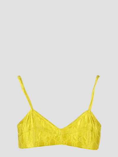Shop Gucci Gg Embroidery Crop Top In Yellow & Orange