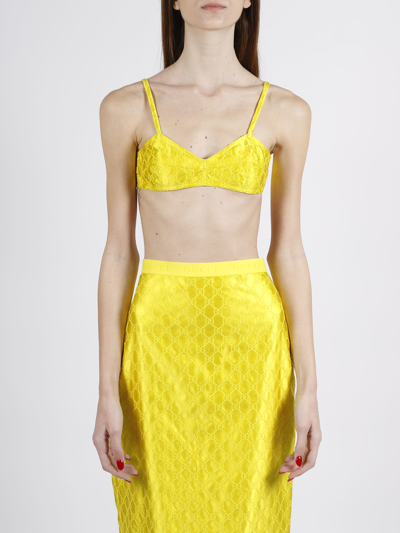 Shop Gucci Gg Embroidery Crop Top In Yellow & Orange