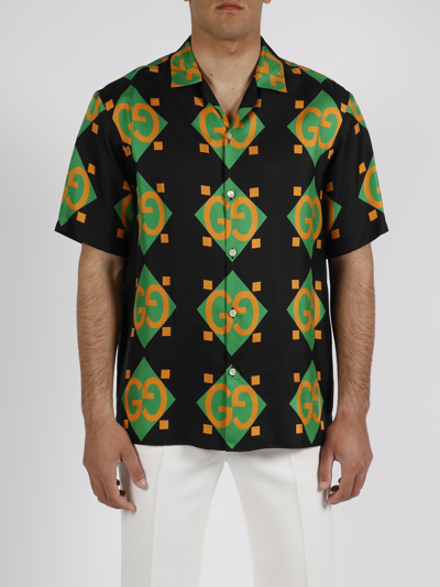 Shop Gucci Geometric Gg Bowling Shirt In Black