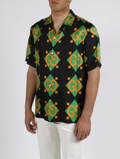 Shop Gucci Geometric Gg Bowling Shirt In Black
