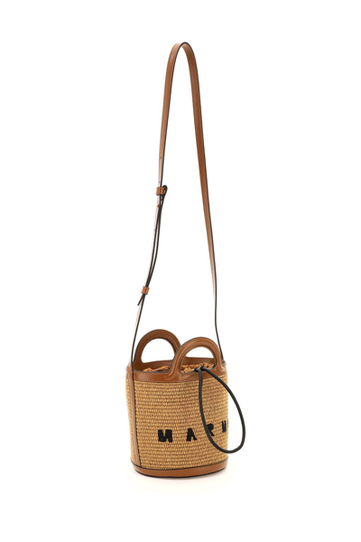 Shop Marni Raffia And Leather Tropicalia Bucket Bag In Raw Sienna (brown)