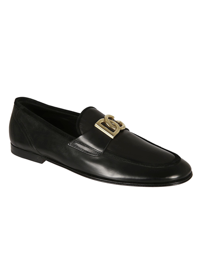 Shop Dolce & Gabbana Logo Front Plaque Loafers In Black
