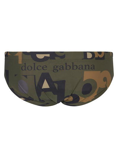 Shop Dolce & Gabbana Printed Drawstring Briefs In Logo F Verde Militare
