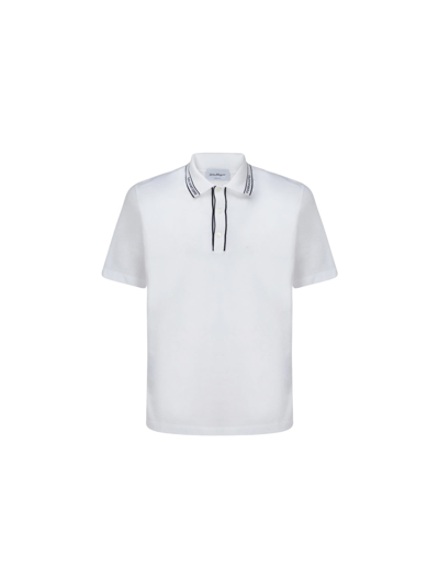 Shop Ferragamo Polo Shirt In Bianco/navy