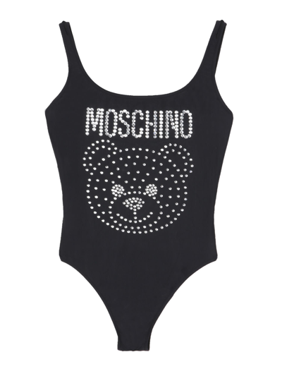 Shop Moschino One Piece Swimsuit With Teddy Strass In Nero