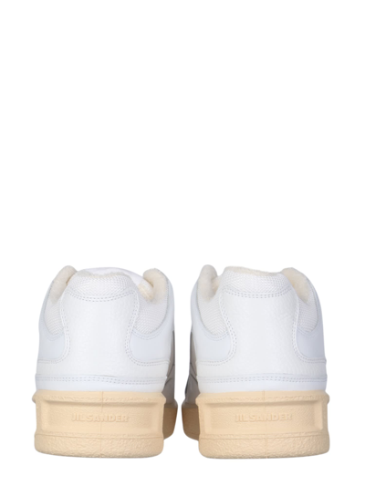 Shop Jil Sander Low Leather Sneakers In Bianco