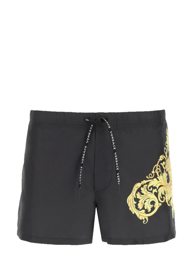 Shop Versace Swimsuit Shorts With Medusa In Nero