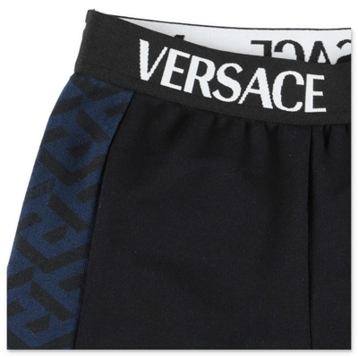 Shop Versace Pantaloni Neri In Felpa Di Cotone In Nero