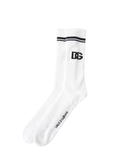 Shop Dolce & Gabbana Socks With Dg Jacquard Logo In Bianco