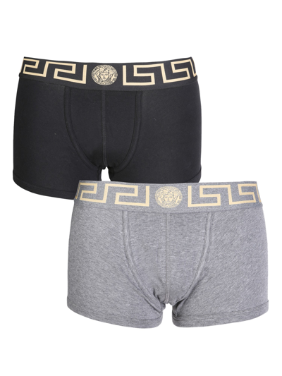 Shop Versace Pack Of Two Boxers With Greek In Nero