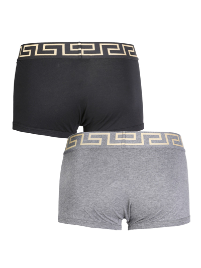 Shop Versace Pack Of Two Boxers With Greek In Nero