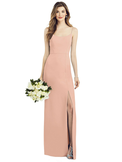 Shop After Six Spaghetti Strap V-back Crepe Gown With Front Slit In Orange
