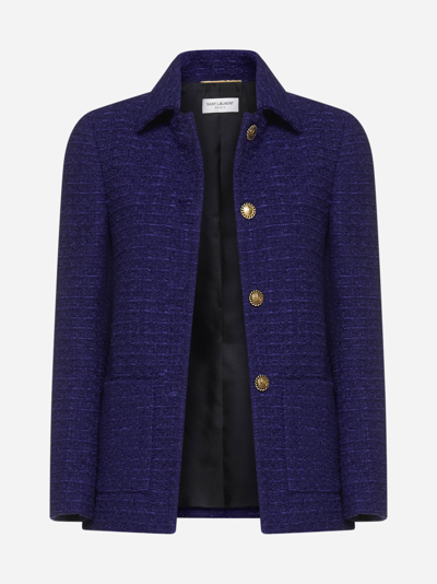 Shop Saint Laurent Wool Blend Tweed Jacket