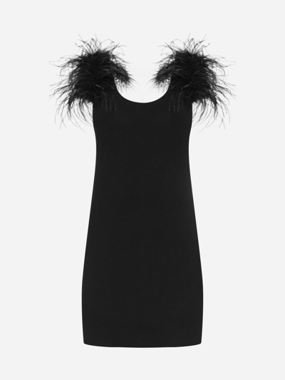 Shop Saint Laurent Feather-embellished Wool Mini Dress