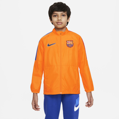 Shop Nike Fc Barcelona Repel Academy Awf Big Kids' Soccer Jacket In Vivid Orange,university Red,game Royal,black