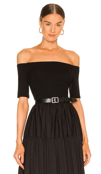 Enza Costa Stretch Silk Knit Half Sleeve Off Shoulder Top In Black