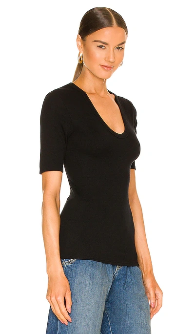 Shop Enza Costa Stretch Silk Knit Half Sleeve Top In Black