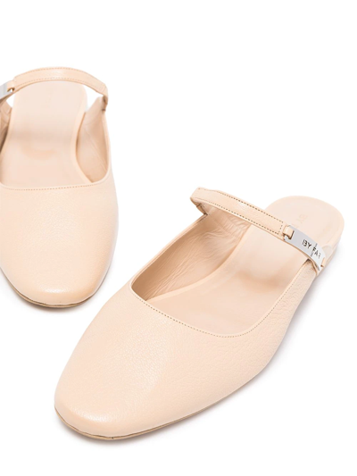 By Far Etta Grained Leather Mules In Neutrals