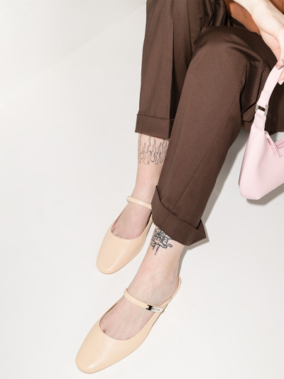 By Far Etta Grained Leather Mules In Neutrals